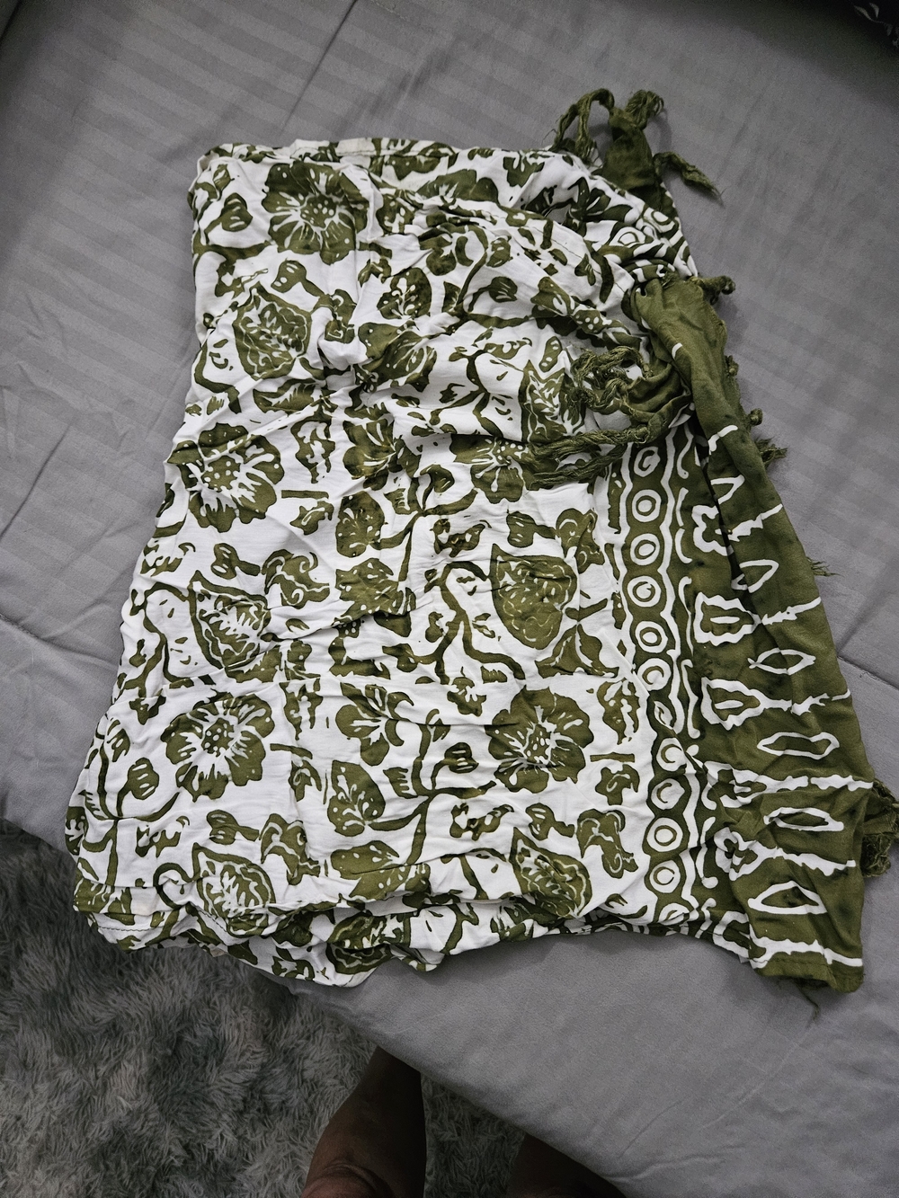 Green and White Floral Wrap Swimsuit Sarong